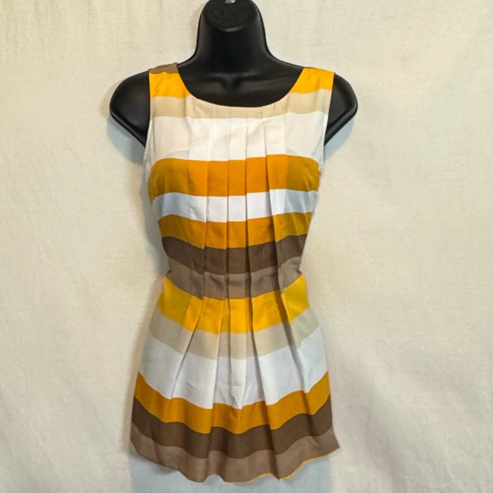 H-9 New‎ York & Company White Orange & Brown Stripe Sleeveless Blouse Size S